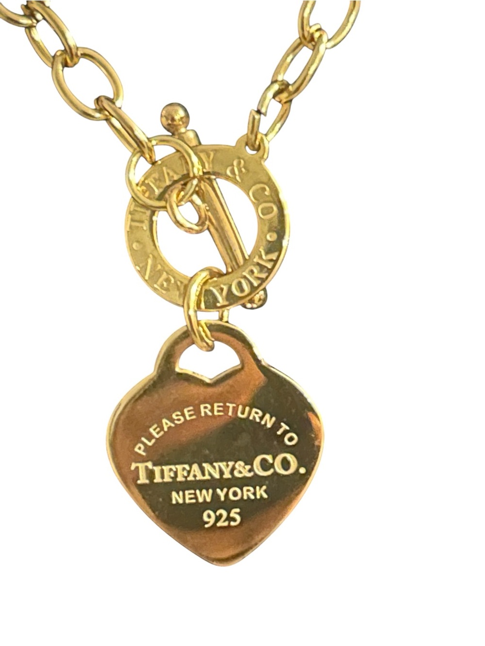 Gold Heart Toggle Necklace with Chain Link Pendant